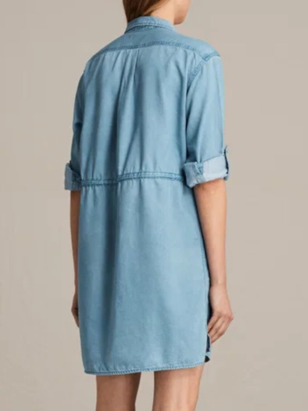 ALLSAINTS Millie Chambray Shirt Dress Blue Size Medium - Picture 2 of 6